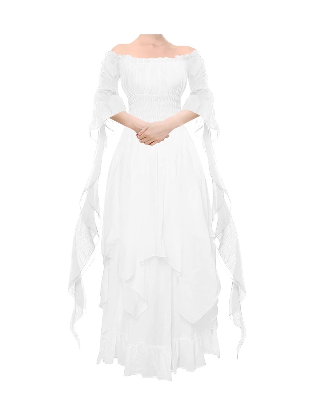 Victorian Renaissance Medieval Costume Dress Puff Sleeve Off Shoulder Ruffle